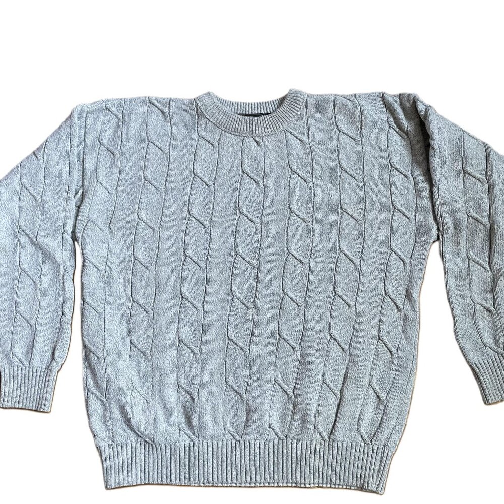 Vintage GANT USA Grey Cable Knit Sweater - Old Money Aesthetic L